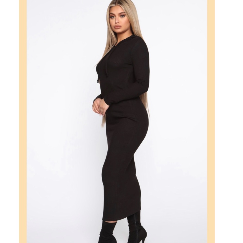 Last one!! Long black hooded sweater dress. NWT M - Picture 2 of 14